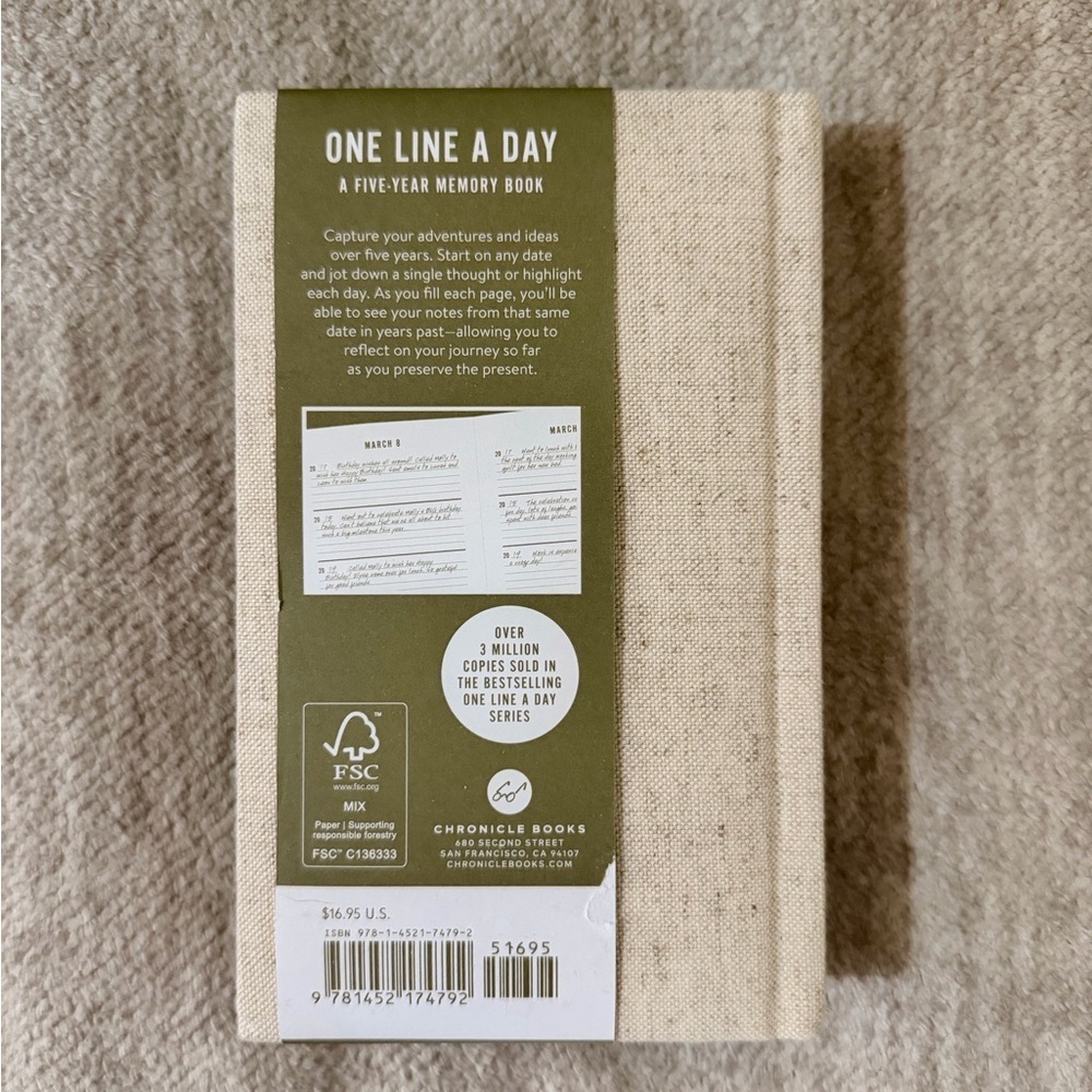 Chronicle Books One Line A Day Memory Book - Natural Linen & Black Text - Picture 5 of 6
